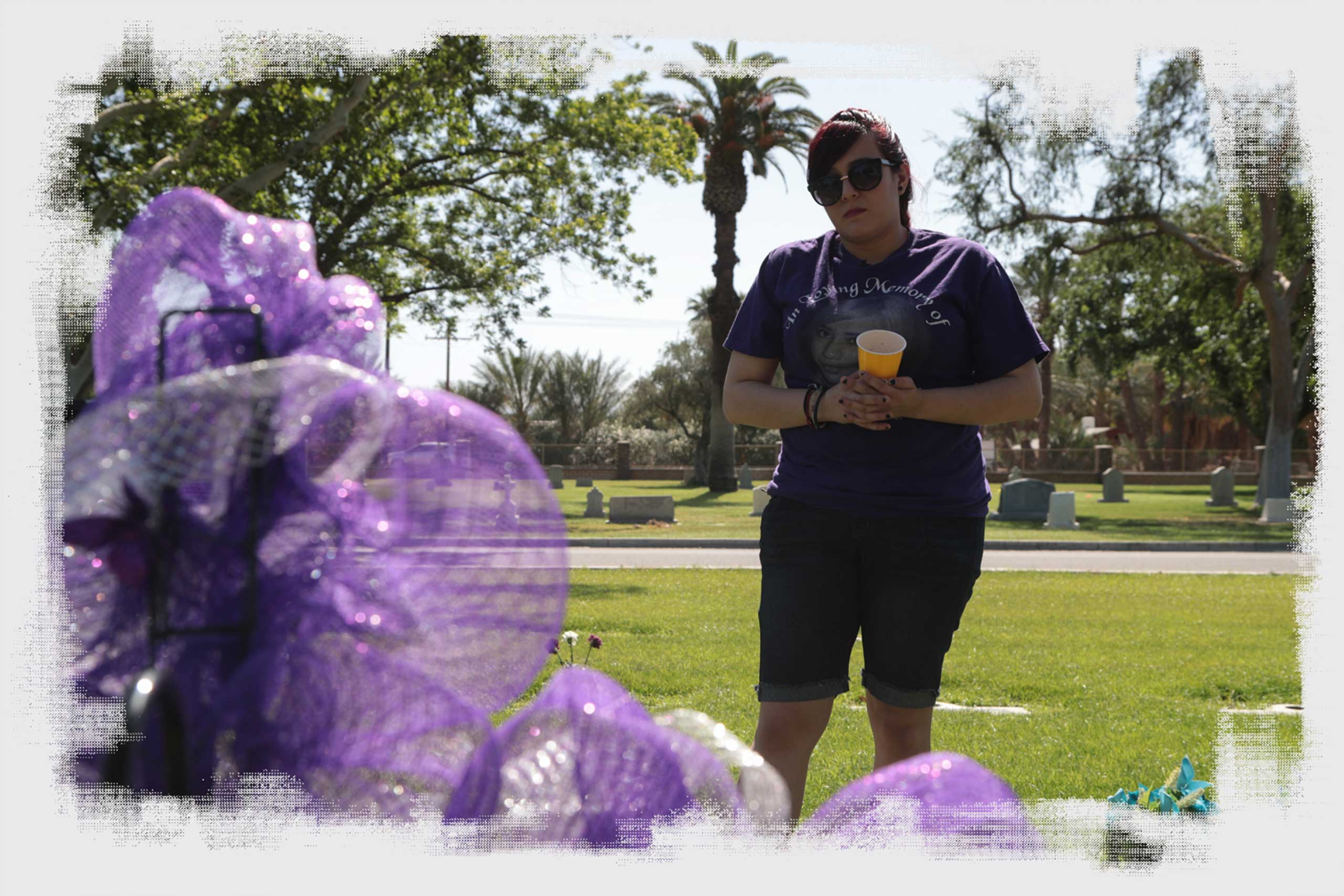 Michelle Dugan-Delgado visits her sister Marie’s grave at the Coachella Valley Cemetery in Coachella. Marie died of an asthma attack in El Centro in 2009.