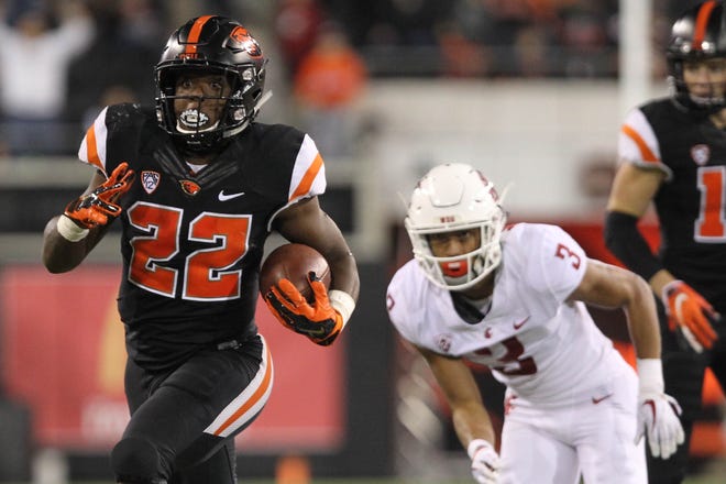 Oregon State's Jermar Jefferson rushed for 1,380 yards this season, tops in the nation among freshmen.