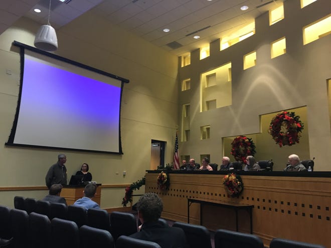 Rick Huffman, Branson Landing developer, speaks to the Branson board of aldermen on Nov. 27, 2018, regarding a resolution asking the state legislature to pass a law allowing for a new type of outdoor alcohol sales permit for entertainment districts in Branson.