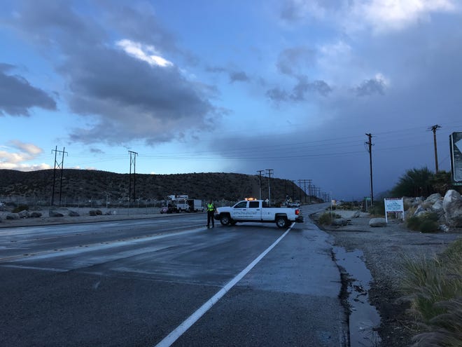 Palm Springs block Indian Canyon Drive due to flooding. Water from the Whitewater Replenishment Facility was diverted to due an overflow related to heavy rainfall.