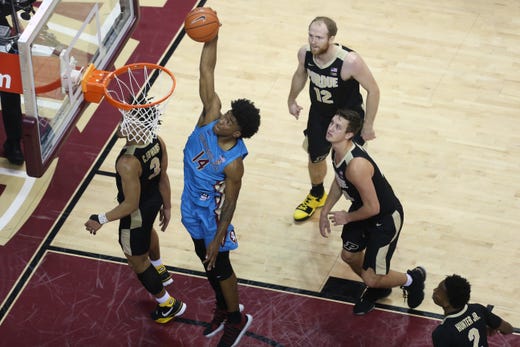 Florida State Seminoles guard Terance Mann (14) dunks on the Purdue Boilermakers as the Florida State Seminoles host the Purdue Boilermakers at the Tucker Civic Center, Wednesday, Nov. 28, 2018. 