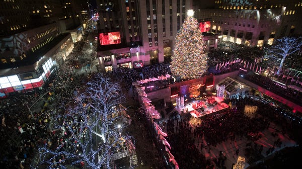 The Rockefeller Center Christmas tree is lit...