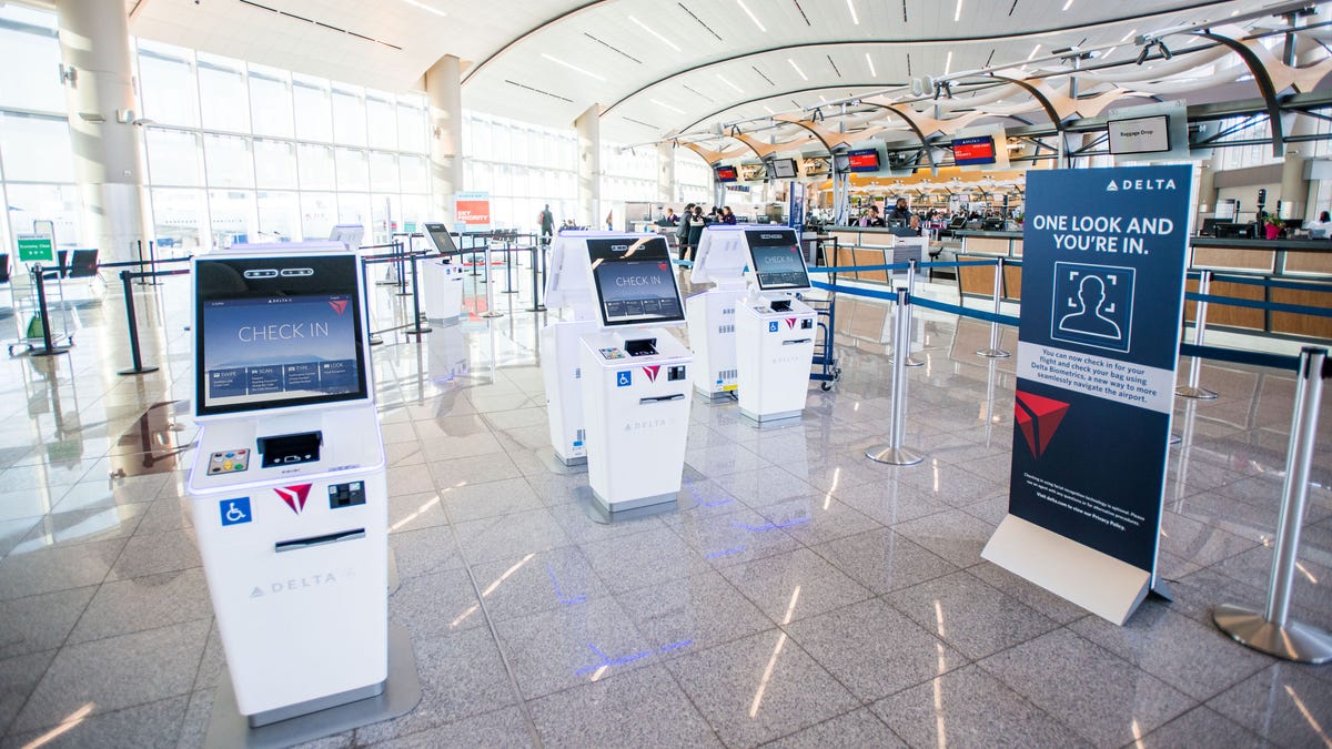This photo provided by Delta Air Lines shows new biometric scanning technology at Terminal F in Hartsfield-Jackson International Airport in Atlanta.