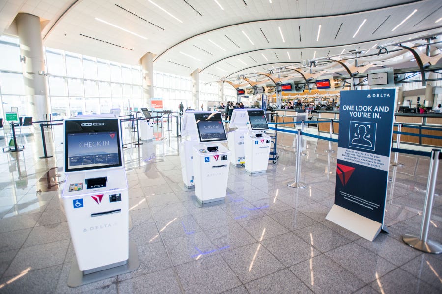 This photo provided by Delta Air Lines shows new biometric scanning technology at Terminal F in Hartsfield-Jackson International Airport in Atlanta.