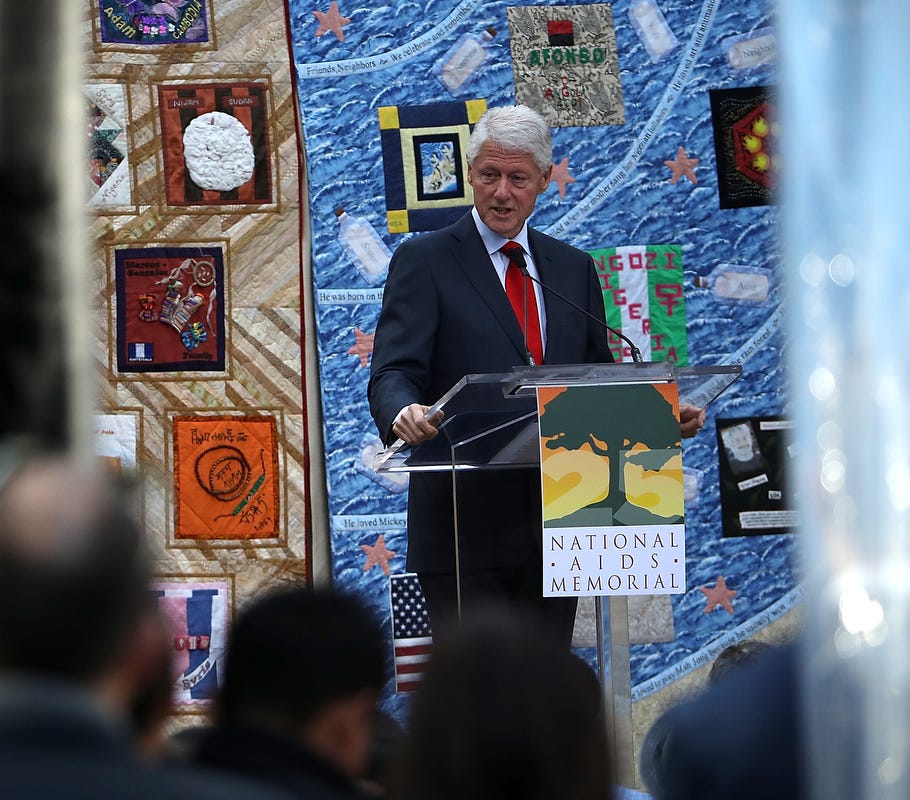 Former U.S. president Bill Clinton delivers the keynote address during the World AIDS Day in San Francisco.