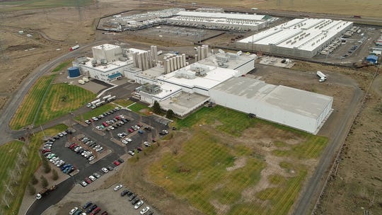 An aerial view of the Tillamook Cheese Factory processing plant at the Port of Morrow in Boardman, Oregon.