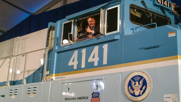 George H.W. Bush in the cab of Union Pacific...
