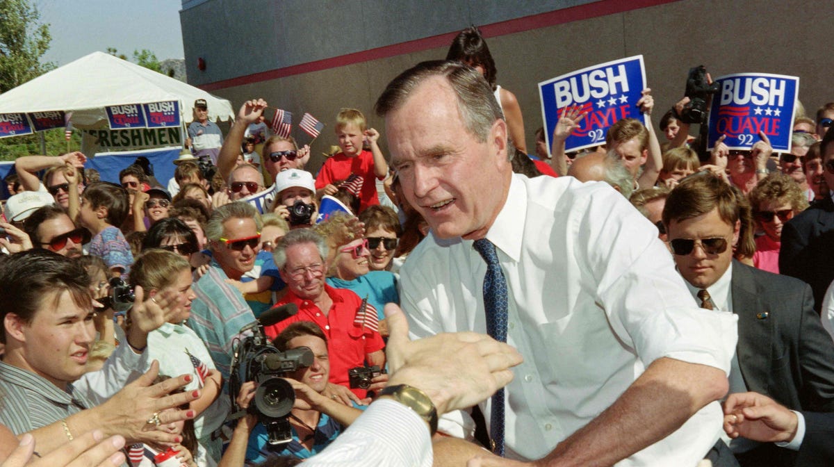 President George H.W. Bush on Aug. 5, 1992, in Reno, Nevada.