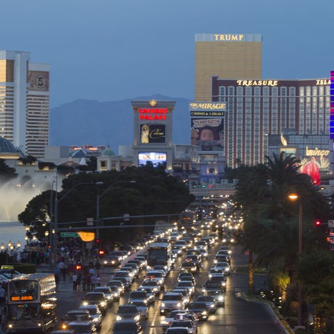 A view of the Las Vegas Strip looking northbound f