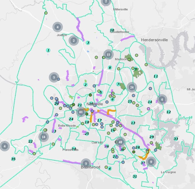 A screenshot of the new NashDigs site, which maps out road, sidewalk and sewer construction across Nashville.
