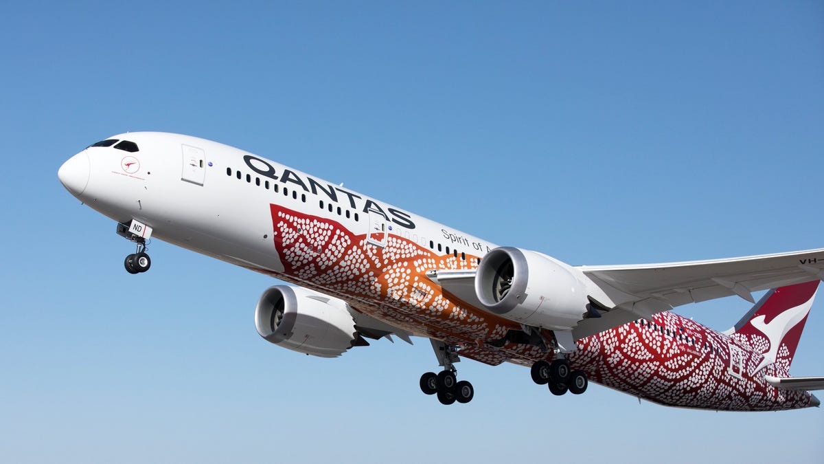 A handout photo made available by Australian carrier Qantas on March 24, 2018 shows Qantas 787-9 Dreamliner 'Emily Kame Kngwarreye'.