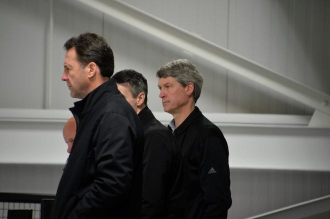 Flyers general manager Chuck Fletcher, right, has about six weeks until the NHL's trade deadline. Lots of moves don't seem to be a good short-term fix, though.