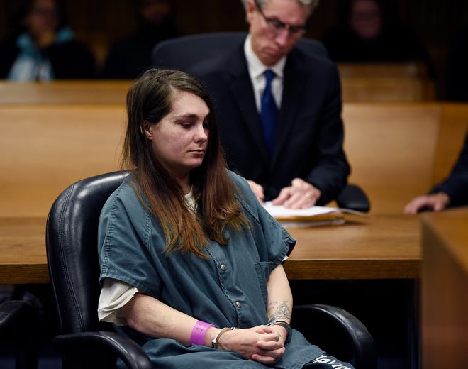 Defendant Candice Diaz, 25, listens to the victim impact statement from the family that is read by prosecutor Carin Goldfarb during her sentencing.