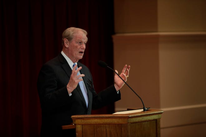 Florida State University President John Thrasher gives his State of the University address in the Durell Peaden Auditorium at the College of Medicine Wednesday, Dec. 5, 2018.