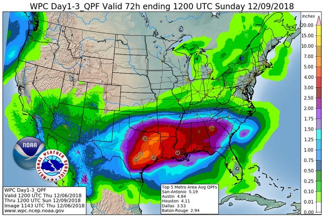 Heavy rain will be one of many hazards associated with the upcoming storm system that will impact the U.S. during the week of Dec. 6, 2018