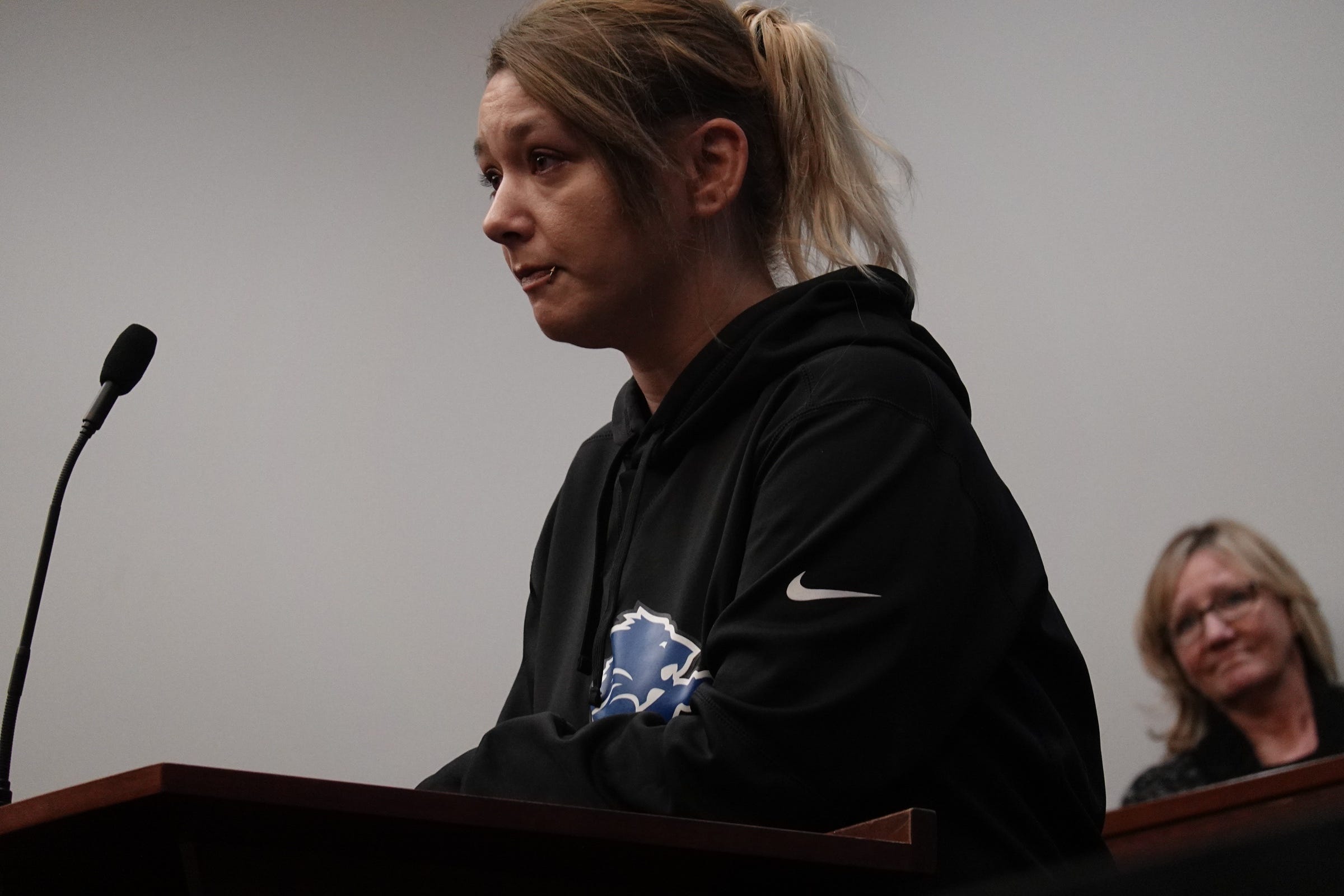 Megan Ferranti, 29 appears in front of Judge Linda Davis during drug treatment court at 41B District Court in Clinton Township.