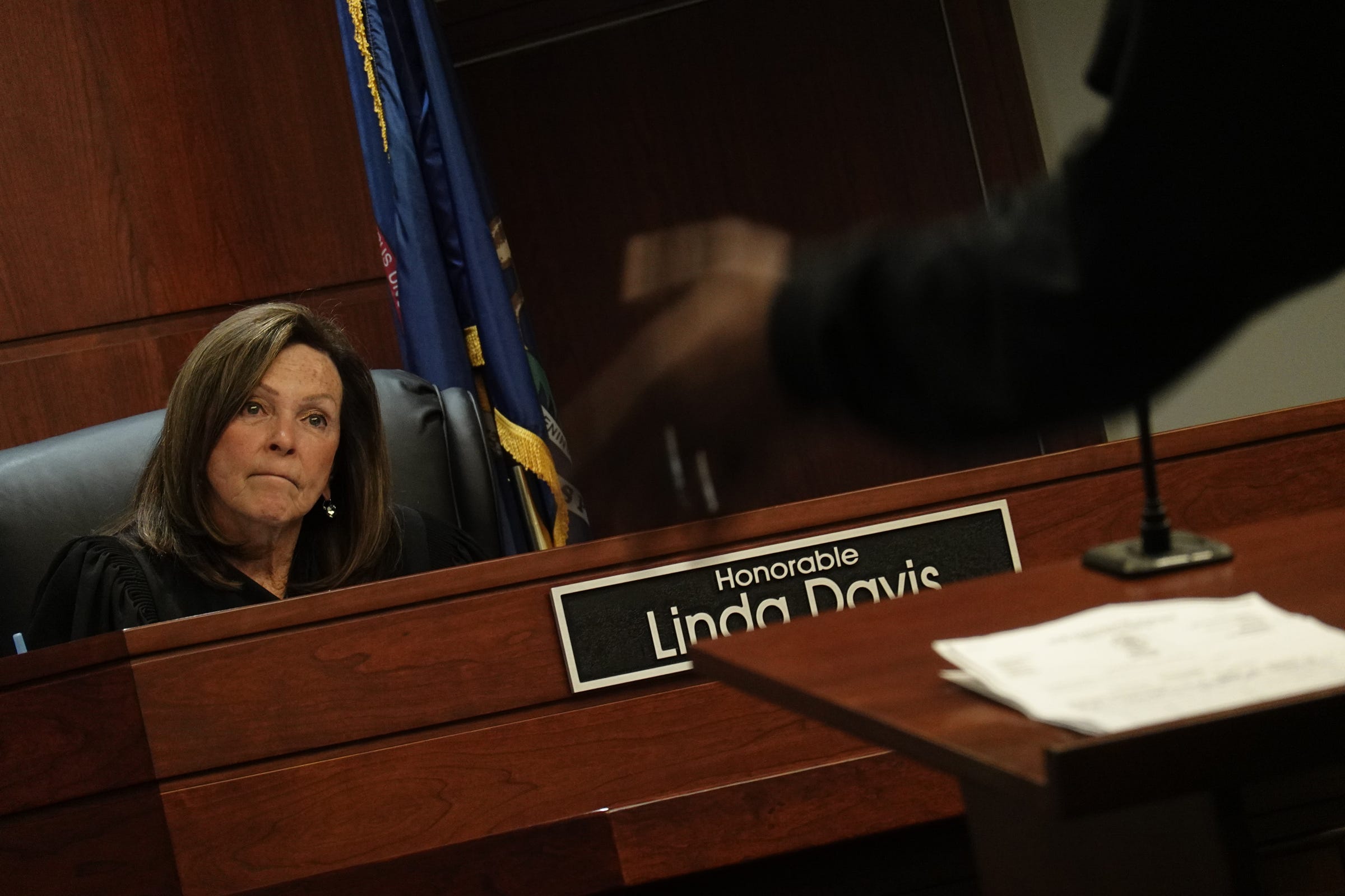 Judge Linda Davis listens to a drug treatment court participant at 41B District Court in Clinton Township on November 26, 2018.