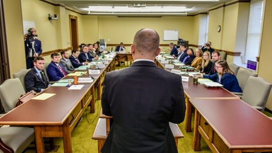 House Minority Leader Rep. Casey Schreiner, D-Great Falls, addresses the rules committee on Tuesday.