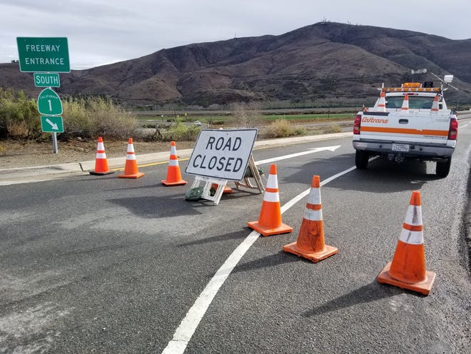 Pacific Coast Highway was closed at the Ventura County line Thursday after rains caused mudslides along the roadway.