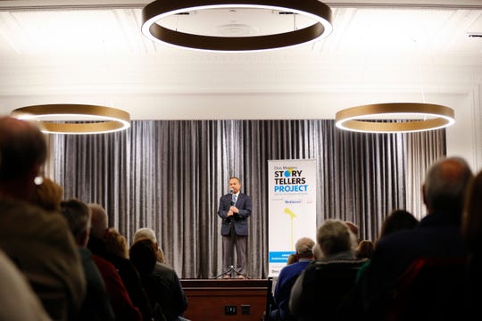 James Suong speaks at the Des Moines Storytellers' "War Stories: Battles on the frontline and back home" at the Tea Room Thursday, Dec. 6, 2018.