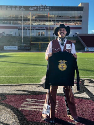 Caleb Gustin, who is double majoring in mechanical engineering and agricultural and community development, serves as the leadership coordinator of New Mexico State University’s Future Farmers of America Association while also spreading school spirit as Pistol Pete. He said all of these experiences have allowed him to motivate people in different ways and share positive messages.