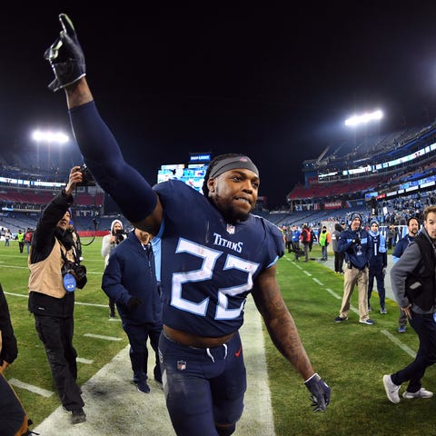 Derrick Henry leaves the field after setting the ...