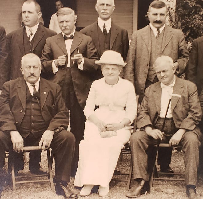 Almost certainly Dr. Laura Dice, the only woman in a panoramic photograph of 65 members of the York County Medical Society at Pinehurst, N.C. in 1915.