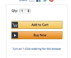 The 1-Click button, just below the yellow Add to Cart button, means you don't get a chance to review your settings before you buy.