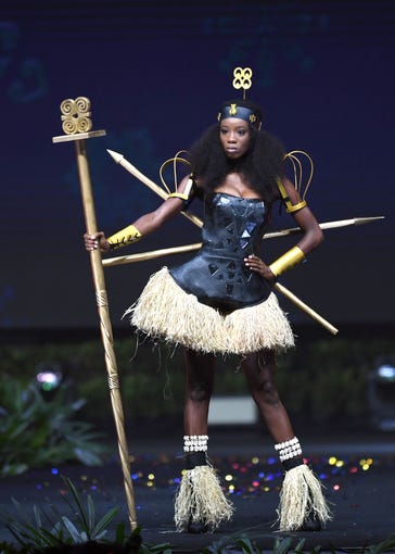 Diata Hoggar, Miss Ghana 2018 walks on stage during the 2018 Miss Universe national costume presentation in Chonburi province on December 10, 2018. (Photo by Lillian SUWANRUMPHA / AFP)LILLIAN SUWANRUMPHA/AFP/Getty Images ORIG FILE ID: AFP_1BH71C