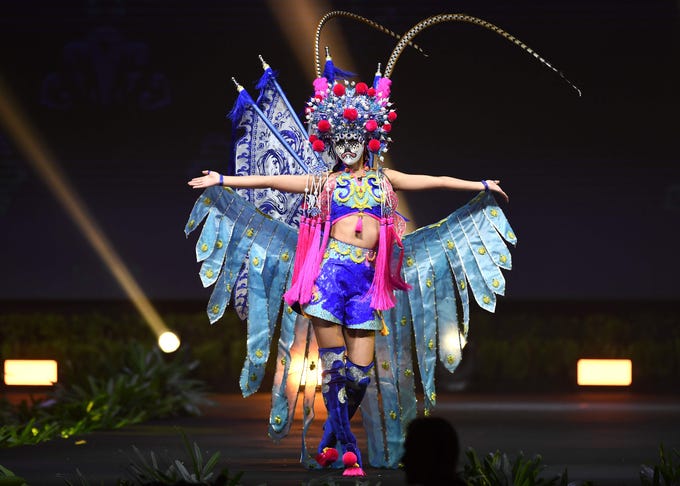 Meisu Qin, Miss China 2018 walks on stage during the 2018 Miss Universe national costume presentation in Chonburi province on December 10, 2018. (Photo by Lillian SUWANRUMPHA / AFP)LILLIAN SUWANRUMPHA/AFP/Getty Images ORIG FILE ID: AFP_1BH6MV