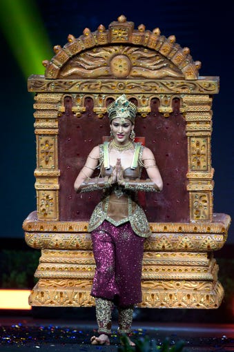 Miss India Nehal Chudasama displays her costume during Miss Universe National Costume Show in Chon Buri, Thailand Monday, Dec. 10, 2018. (AP Photo/Gemunu Amarasinghe) ORG XMIT: XGA112
