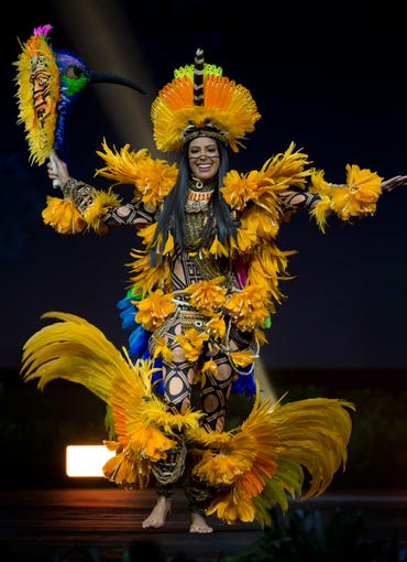 Miss Brazil Mayra Dias displays her costume during Miss Universe National Costume Show in Chon Buri, Thailand Monday, Dec. 10, 2018. (AP Photo/Gemunu Amarasinghe) ORG XMIT: XGA104