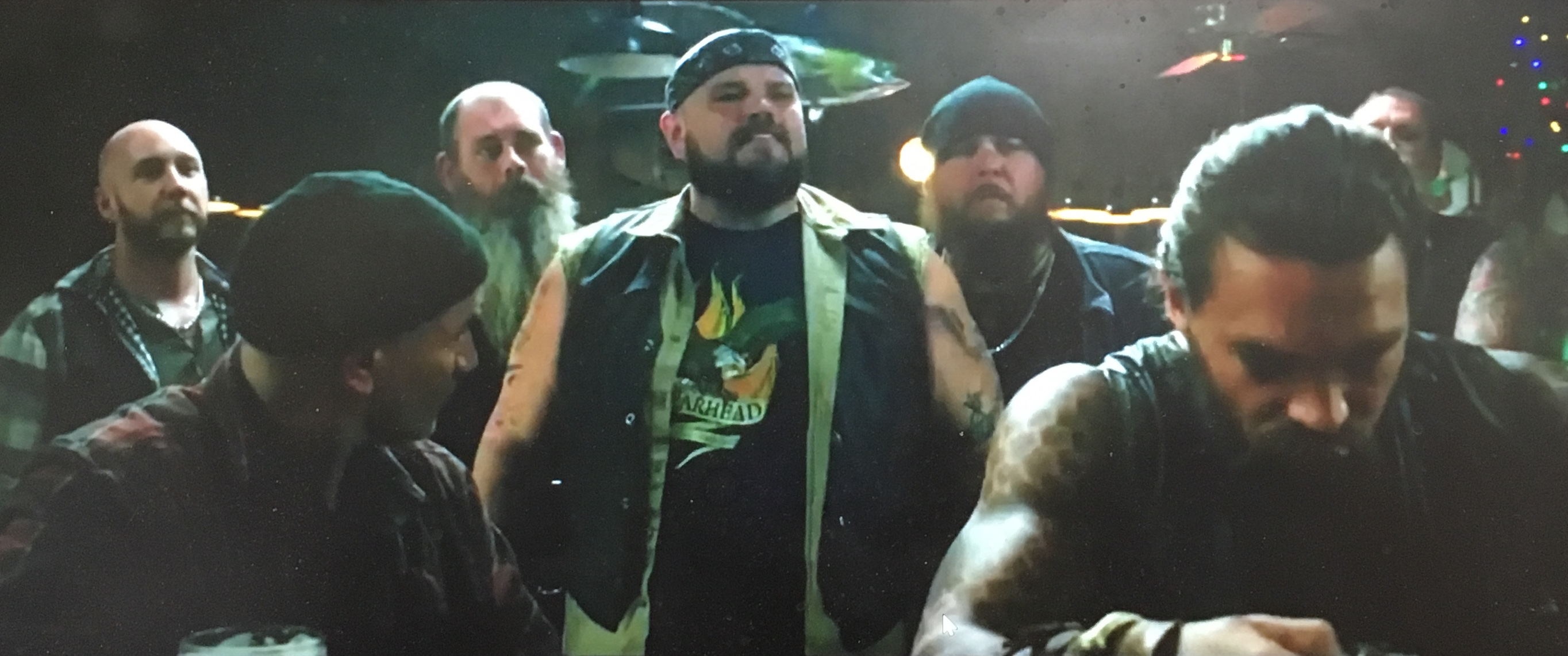Memphis actor Patrick Cox makes a splash as a biker named "Cue Ball" in a brief confrontation with the supehero king of the sea (Jason Momoa, foreground, right) in "Aquaman."