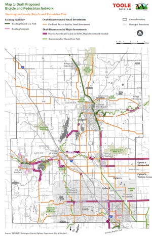 This map is included in an October 22 report on the planning project. It lays out the proposed routes for cyclists and pedestrians.