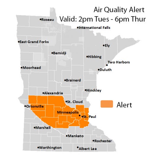 Stearns County has been put on air quality alert until Thursday evening.