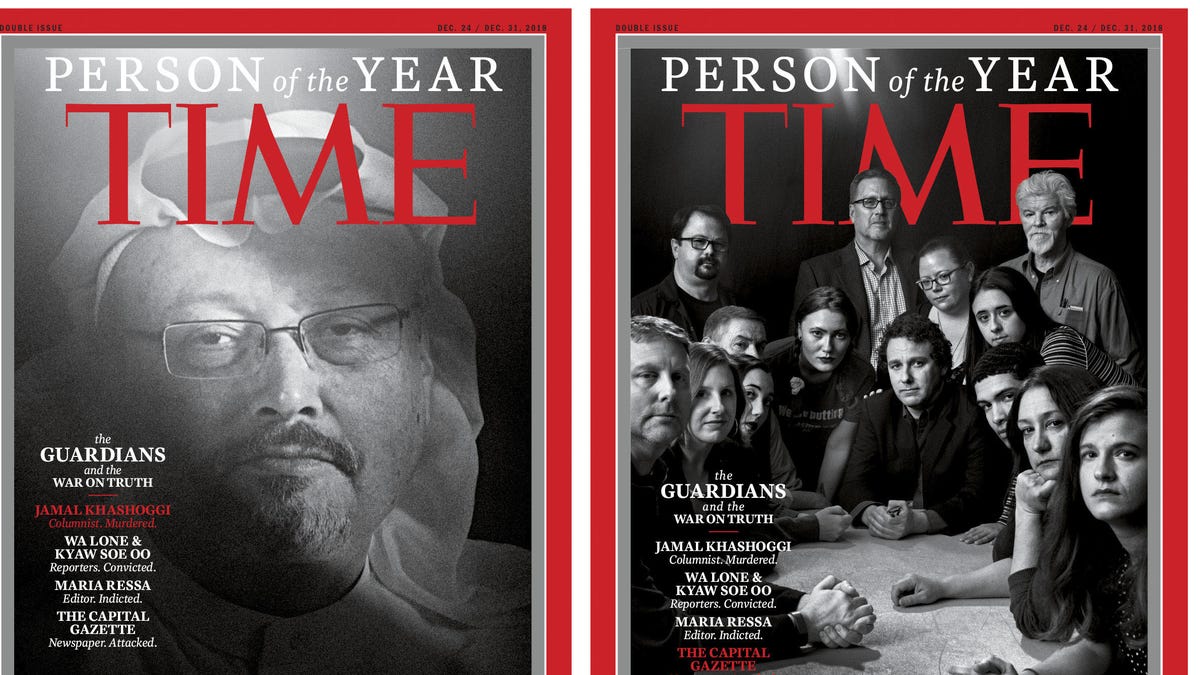 This image obtained December 11, 2018 courtesy of Time magazine shows the covers for Time magazine "Person of the Year" for 2018.