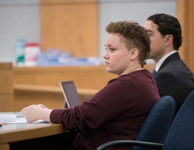 Desiree Tedder listens to opening statements during her trial at the Escambia County Courthouse in Pensacola on Wednesday, December 12, 2018.  Tedder faces one count of murder in the death of Drulmauert Depodrek Mims.