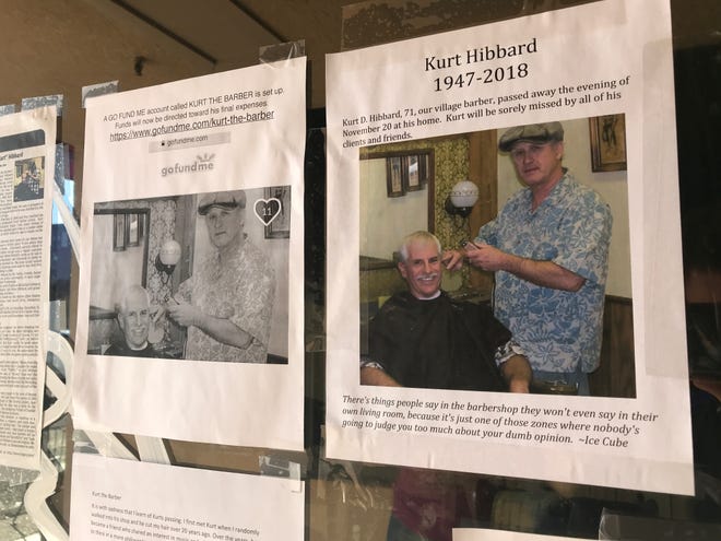 Friends and customers of Kurt Hibbard have posted remembrances of the barber on the window of his shop in the Market Street Promenade. Hibbard died last month. There will be a memorial Saturday at Downtown Java & Cafe.
