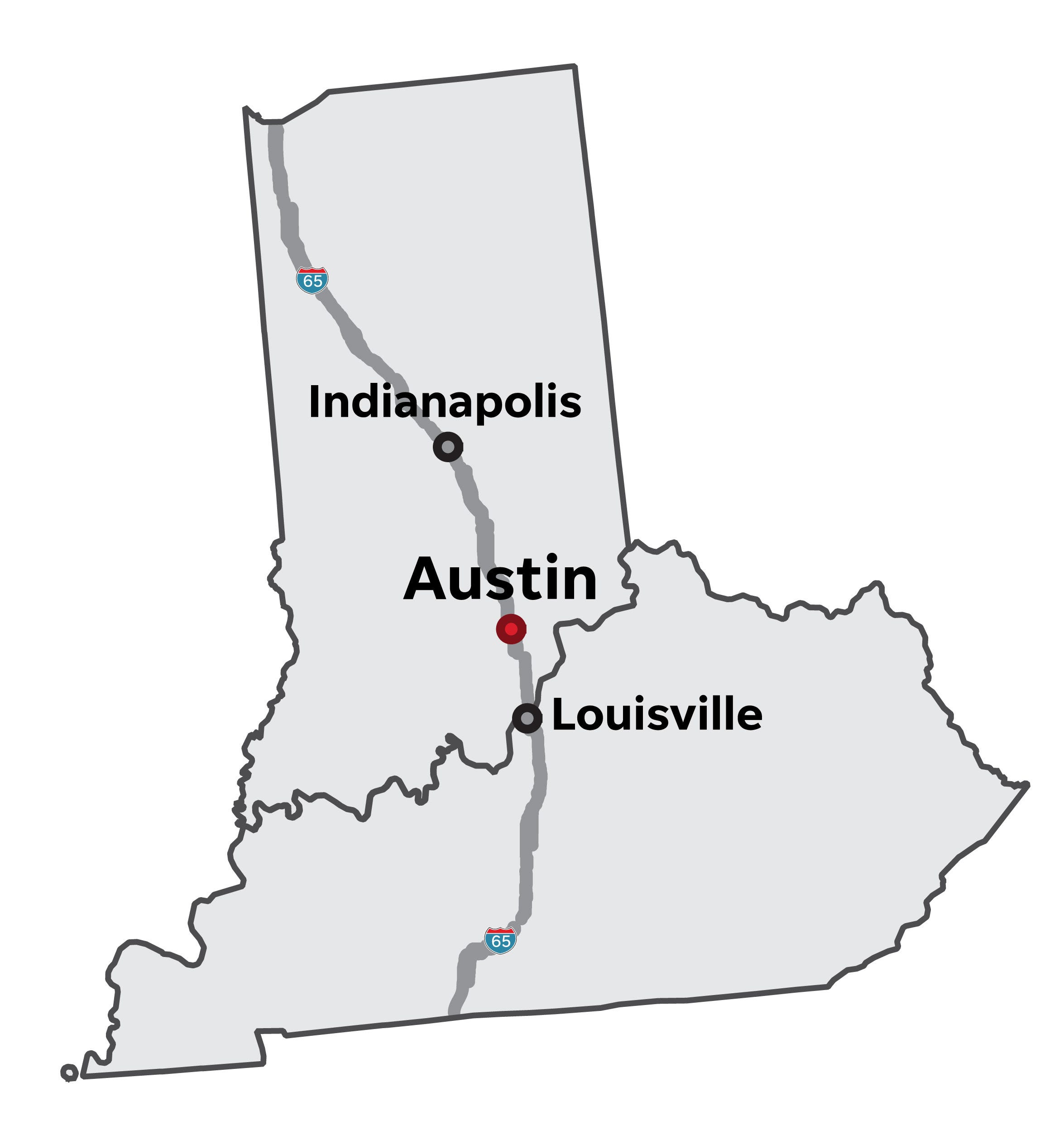 Where Austin, Indiana, is compared to Louisville and Indianapolis