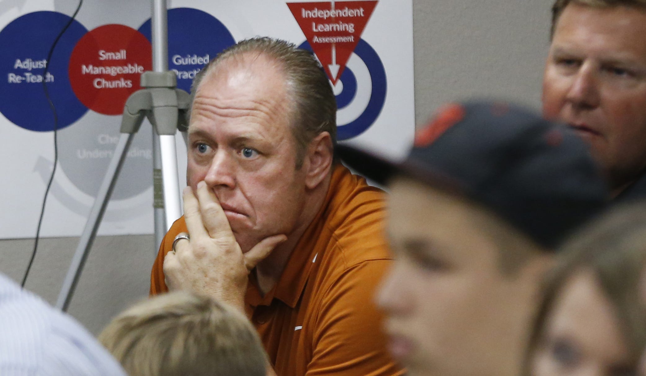 Glenn Way listens as the public questions the budget for the schools at American Leadership Academy elementary in Gilbert on July 14, 2018.