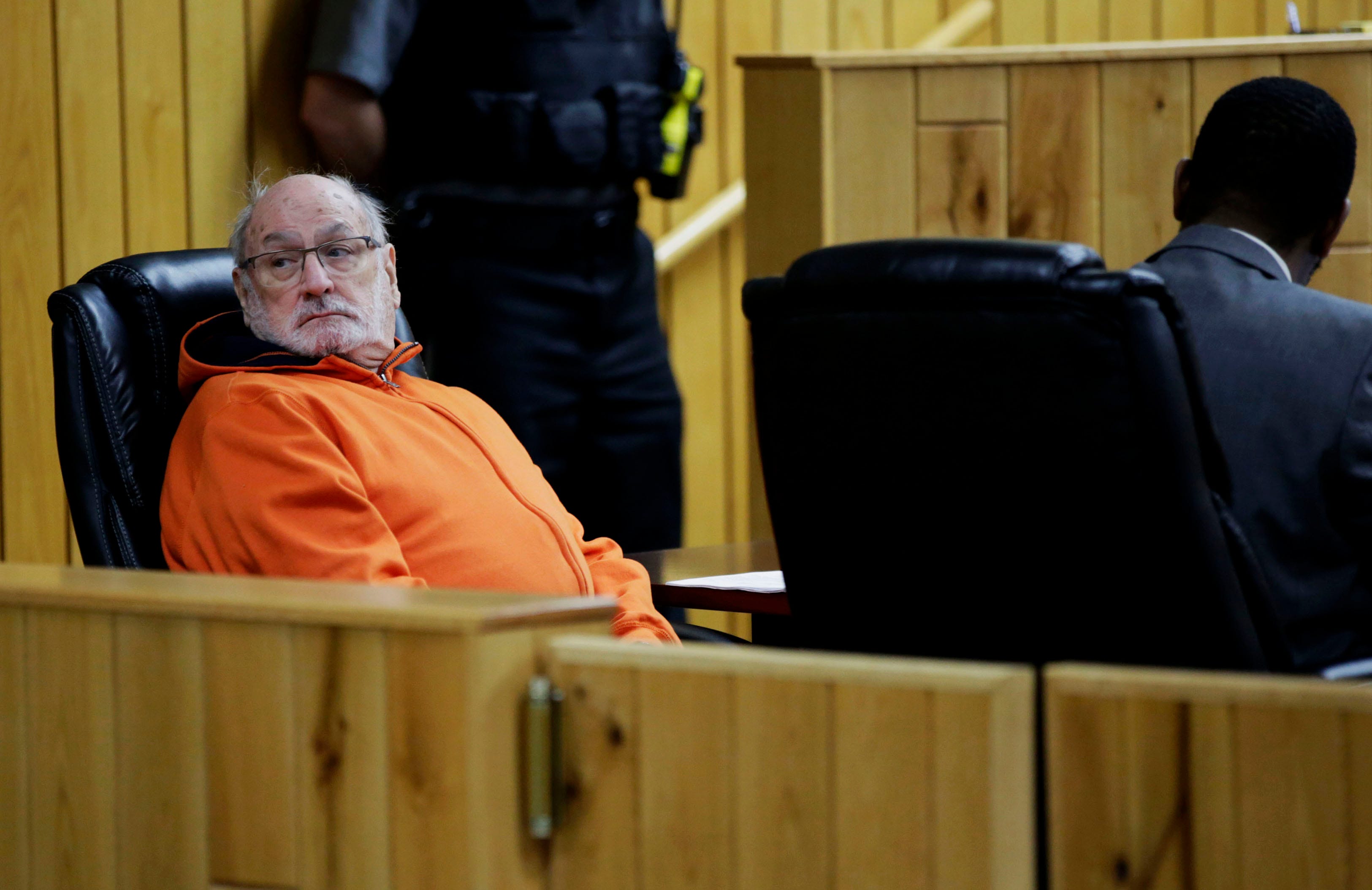 Former Catholic priest Thomas Ericksen looks back on the gallery during a preliminary hearing on Wednesday, December 12, 2018, at the Sawyer County courthouse in Hayward, Wis. Ericksen is accused of sexually assaulting three children between June 1982 and April 1983. Tork Mason/USA Today NETWORK-Wisconsin