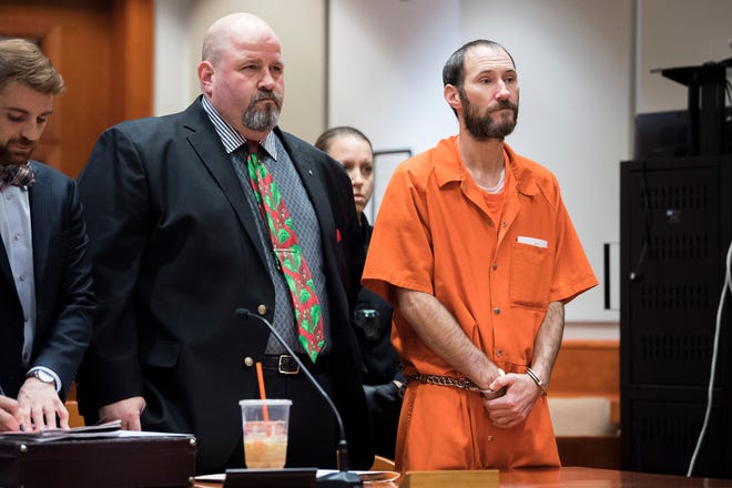 Johnny Bobbitt Jr., right, appears in court alongside defense attorney John Keesler for a detention hearing Friday, Dec. 14, 2018 at Burlington County Superior Court in Mount Holly, N.J. Bobbitt will be released on level 3 monitoring and the next court date is scheduled for Feb. 6, 2019.