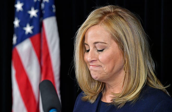 Nashville Mayor Megan Barry announces her resignation at a news conference March 6, 2018, in the mayor's conference room at the Metro Courthouse. Earlier, Barry pleaded guilty to felony theft of property over $10,000 related to her affair with former police bodyguard Sgt. Rob Forrest.