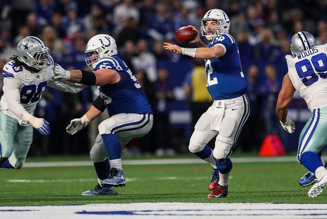 Indianapolis Colts quarterback Andrew Luck (12) passes in the second half of the game at Lucas Oil Stadium in Indianapolis, Sunday, Dec. 16, 2018. 