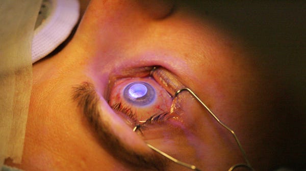 Ultraviolet fluorescence (the blue light) is seen...