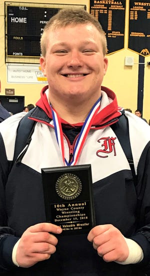 Franklin junior heavyweight Jake Swirple was the Upper Weights MVP at the Wayne County Championship.