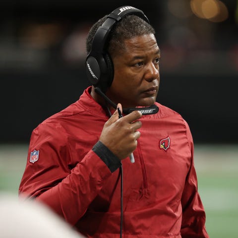 Arizona Cardinals head coach Steve Wilks reacts...