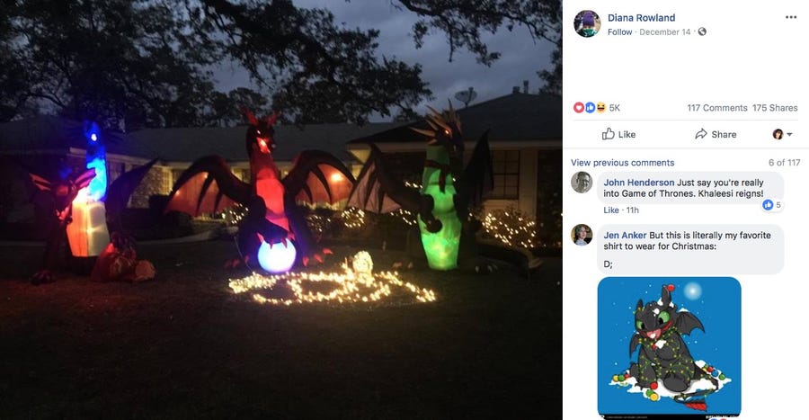 Diana Rowland shared this photo of her dragon display after she received a note from a neighbor calling it "demonic."