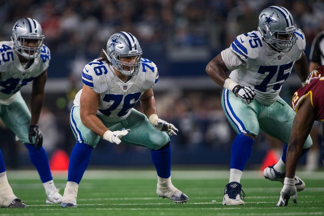 LG Xavier Su'a-Filo (76) is in his first season with the Cowboys.