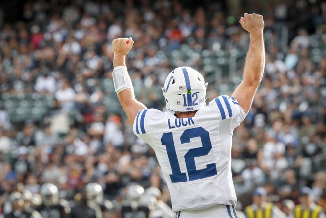 Through 14 games, Andrew Luck is second in the NFL in touchdown throws, with 34.